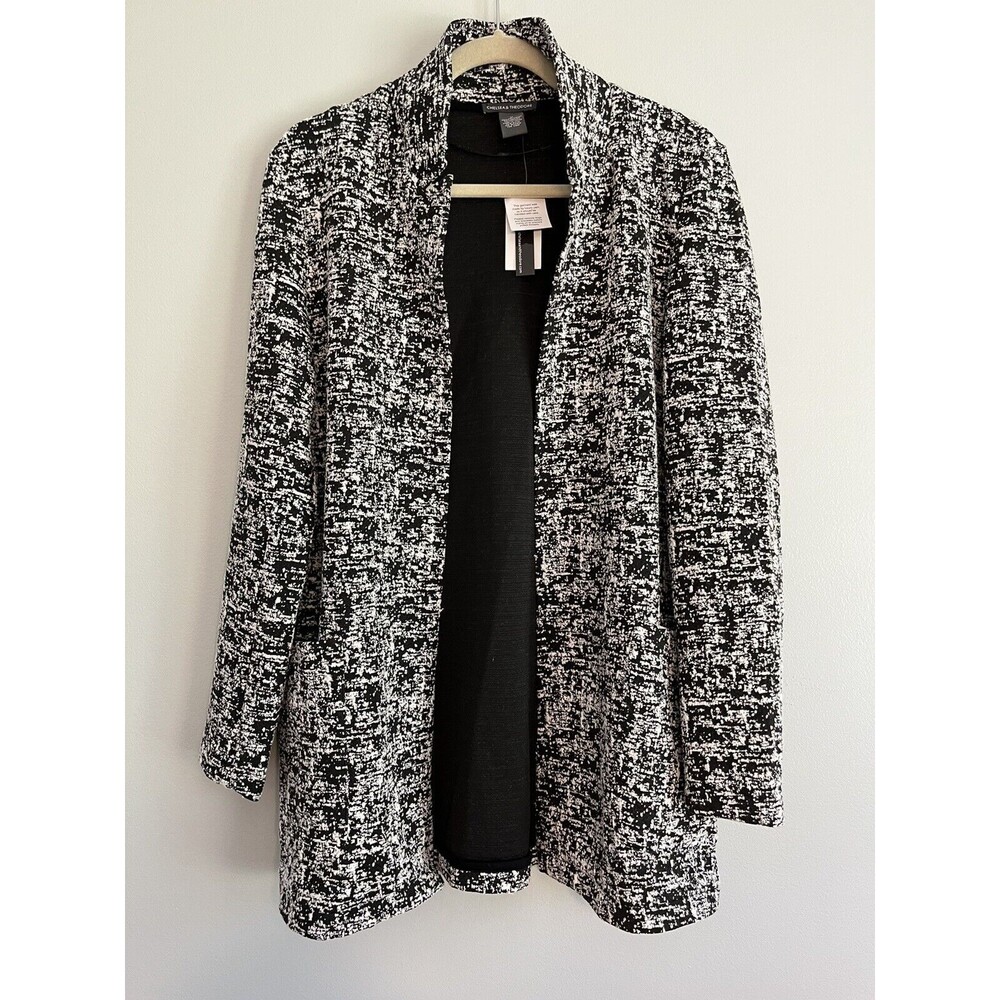 NWT - Chelsea & Theodore Black White Open Front Cardigan Sweater Jacket M